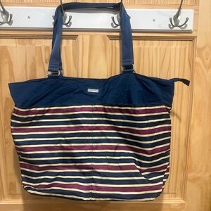 Baggalini Navy and Burgundy Striped Tote Bag